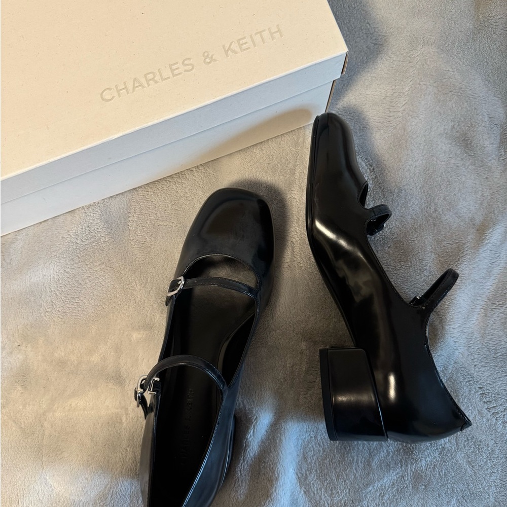 Charles & Keith Black Double Strap Mary Jane Pumps